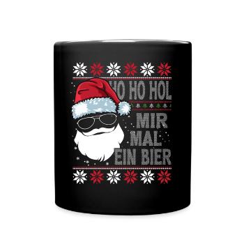 Ho Ho Hol Mir Mal Ein Bier Ugly Santa mit Brille - Tasse einfarbig - Schwarz - Vorne