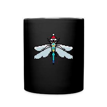 Dragonfly Pixelated Christmas - Funny dragonfly - Full Colour Mug - black - Front