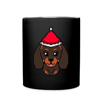 Teckel de Noël pixélisé - Drôle de teckel de Noël - Mug uni - noir - Devant