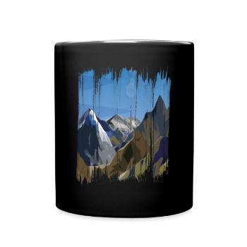MOUNTAIN LANDSCAPE WITH BRUSHSTROKES - Full Colour Mug - black - Front
