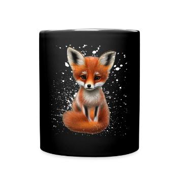 Fox Hand Painted Fox Puppy - Full Colour Mug - black - Front