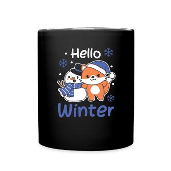 Fuchs Hello Winter schneemann schnee - Tasse einfarbig - Schwarz - Vorne
