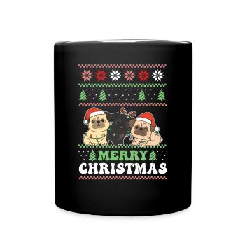 Merry Christmas retro ugly christmas Mops - Tasse einfarbig - Schwarz - Vorne