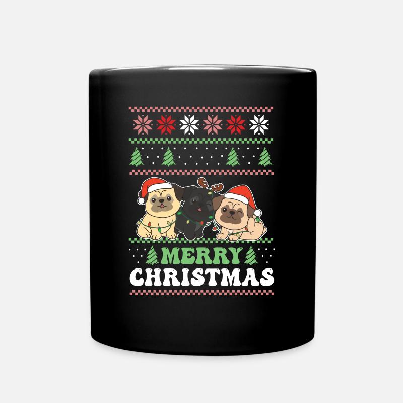 Merry Christmas retro ugly christmas Mops - Tasse einfarbig - Schwarz