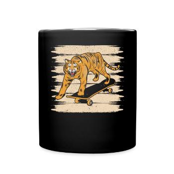 Tiger-Skateboard-Tier-Tierzoo-Zoowärter - Tasse einfarbig - Schwarz - Vorne