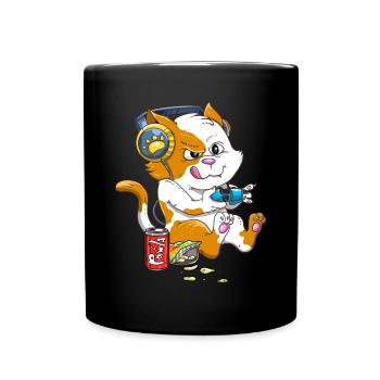 Funny Gaming Cat Lover Kawaii Kids Boys Girls - Full Colour Mug - black - Front