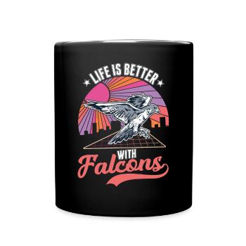 Das Leben ist besser mit Falken Falkner - Tasse einfarbig - Schwarz - Vorne