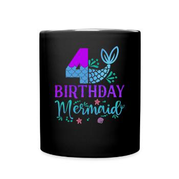 4th Birthday Mermaid - Full Colour Mug - black - Front