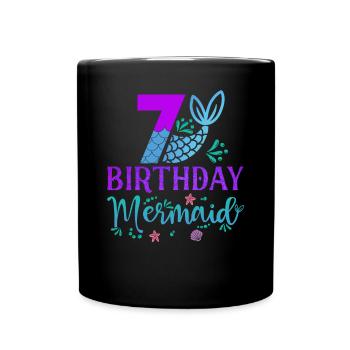 7th Birthday Mermaid - Full Colour Mug - black - Front