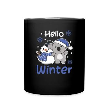 Koala Hello Winter schneemann schnee weihnachten - Tasse einfarbig - Schwarz - Vorne