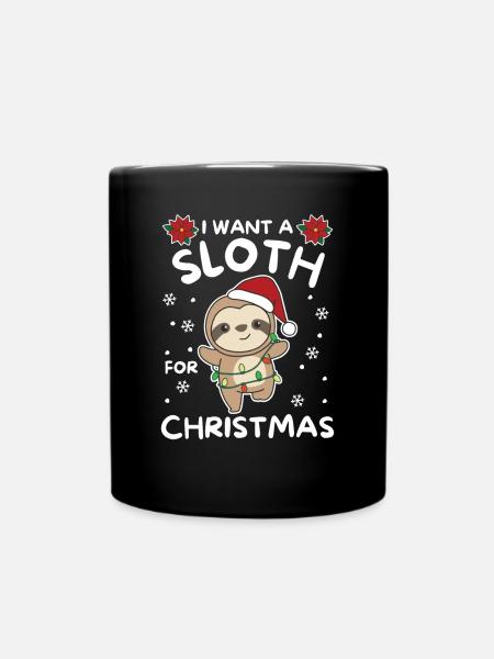 Ich will ein Faultier zu Weihnachten süße Faultier - Tasse einfarbig - Schwarz