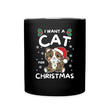 I want a cat for Christmas cute cats - Full Colour Mug - black - Front