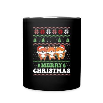 Merry Christmas retro ugly christmas fox - Full Colour Mug - black - Front