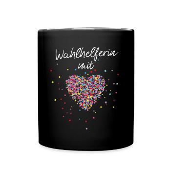 Wahlhelferin mit Herz Wahlvorstand Bundestagswahl - Tasse einfarbig - Schwarz - Vorne