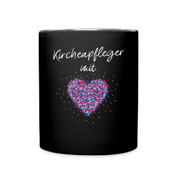 Kirchenpfleger mit Herz Evangelische Kirche - Tasse einfarbig - Schwarz - Vorne