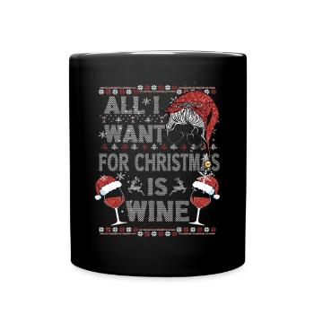 All i want for Christmas is Wine Pajama Kostüm - Tasse einfarbig - Schwarz - Vorne