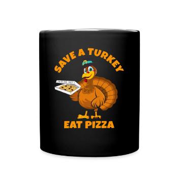 Save a Turkey Eat Pizza Funny Vegan Adult Kids - Mug uni - noir - Devant