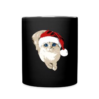 Santa Claus cat with bobble hat Christmas - Full Colour Mug - black - Front