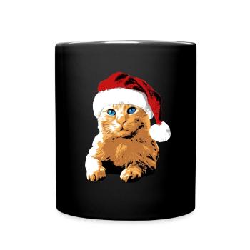 Cat Blue Eyes Christmas Hat Christmas - Full Colour Mug - black - Front
