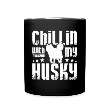 Chillin avec mon husky sibérien - Mug uni - noir - Devant