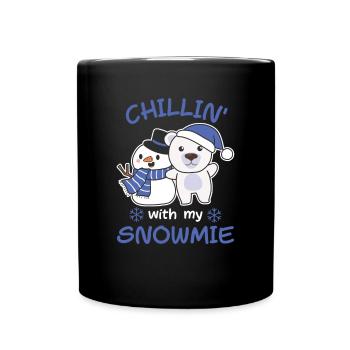 L’ours polaire Chillin avec mon bonhomme de neige - Mug uni - noir - Devant