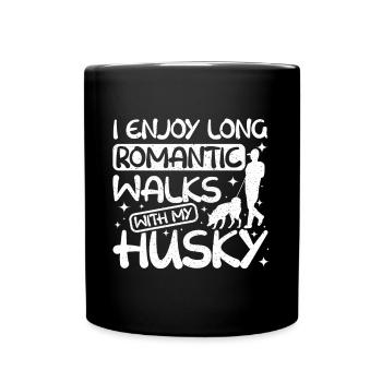 I enjoy long romantic walks with my siberian husky - Full Colour Mug - black - Front