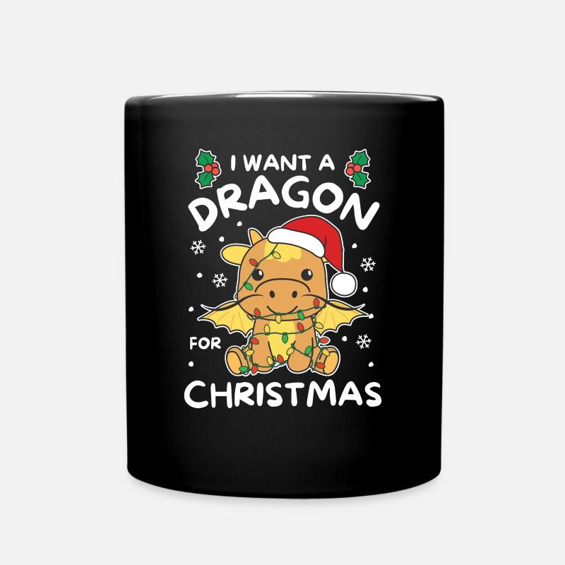 Ich will ein Drache zu Weihnachten süße Drachen - Tasse einfarbig - Schwarz