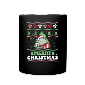Merry Christmas retro ugly christmas Hippo - Full Colour Mug - black - Front