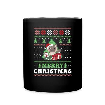 Merry Christmas retro ugly christmas Katze - Tasse einfarbig - Schwarz - Vorne