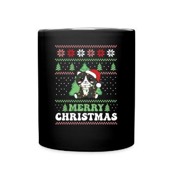 Merry Christmas retro ugly christmas Katze - Tasse einfarbig - Schwarz - Vorne