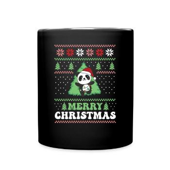 Merry Christmas retro ugly christmas Panda - Full Colour Mug - black - Front