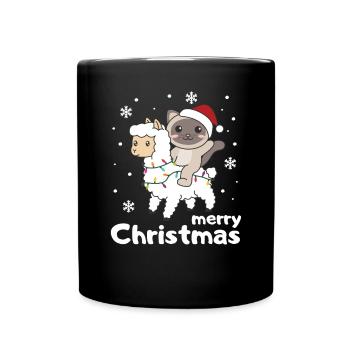 Katze Lama Alpaka Weihnachten Schnee Winter Tiere - Tasse einfarbig - Schwarz - Vorne