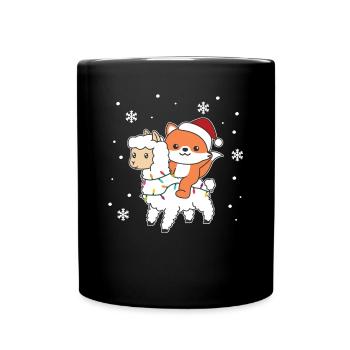 Fox Llama Alpaca Christmas Winter Animals - Full Colour Mug - black - Front