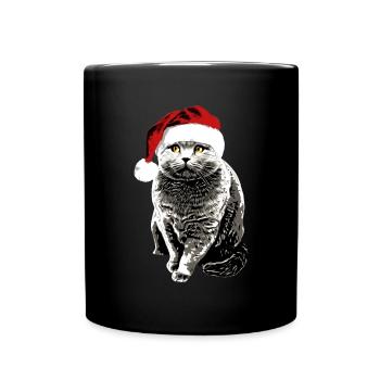 Britisch Kurzhaar Katze mit Weihnachtsmütze xmas - Tasse einfarbig - Schwarz - Vorne