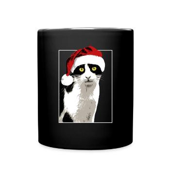 Christmas Katze Weihnachten Xmas weihnachtsmütze - Tasse einfarbig - Schwarz - Vorne