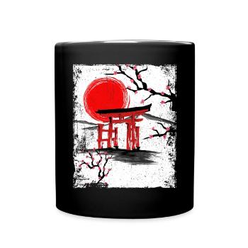 Haruno Japanese Cherry Blossom Illustration Japan - Full Colour Mug - black - Front