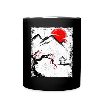Haruno Japanese Cherry Blossom Illustration Japon - Mug uni - noir - Devant