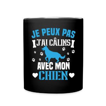 je peux pas j'ai câlins avec mon chien humour - Mug uni - noir - Devant