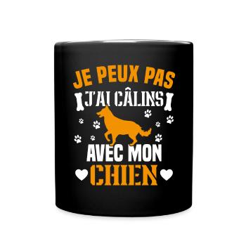 je peux pas j'ai câlins avec mon chien humour - Mug uni - noir - Devant