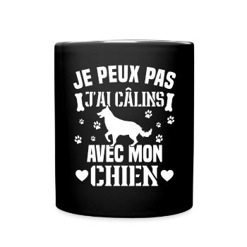 je peux pas j'ai câlins avec mon chien humour - Mug uni - noir - Devant