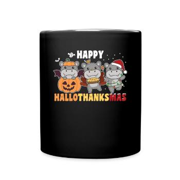 Happy Hellothanksmas Hippos Christmas Hippo - Full Colour Mug - black - Front