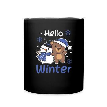 Bär Hello Winter schneemann schnee weihnachten - Tasse einfarbig - Schwarz - Vorne