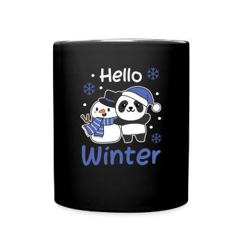 Panda Hello Winter snowman snow - Full Colour Mug - black - Front