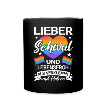 LGBTQ Lieber Schwul und Lebensfroh Gay Pride Month - Tasse einfarbig - Schwarz - Vorne