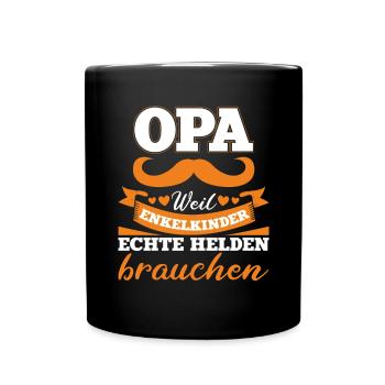 Opa Weil Enkelkinder Echte Helden Brauchen - Tasse einfarbig - Schwarz - Vorne