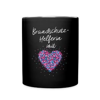 Brandschutzhelferin mit Herz Brandschutz Arbeit - Tasse einfarbig - Schwarz - Vorne