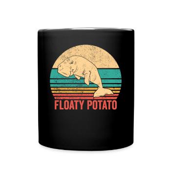Funny Manatee Floaty Potato Retro - Full Colour Mug - black - Front