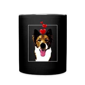Border Collie Dog with Hearts and Tongue Vintage - Full Colour Mug - black - Front
