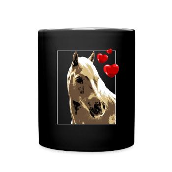 Braunes Pferd mit Herzen Pferdemotiv Vintage - Tasse einfarbig - Schwarz - Vorne
