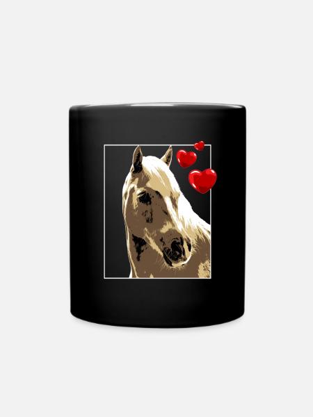 Brown Horse with Hearts Horse Motif Vintage - Full Colour Mug - black
